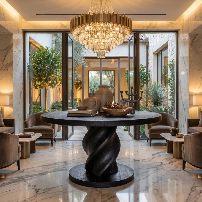 Modern Luxury Statement Round Entry Table For Entryway And Lobby SINLSAFT027