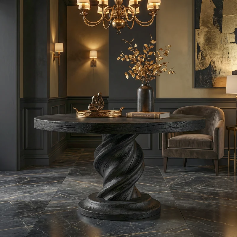 Spry Interior Modern Luxury Spiral Round Foyer Table, Solid Wood Twisted Pedestal Entryway Accent Table for Lobby, SINLSAFT026