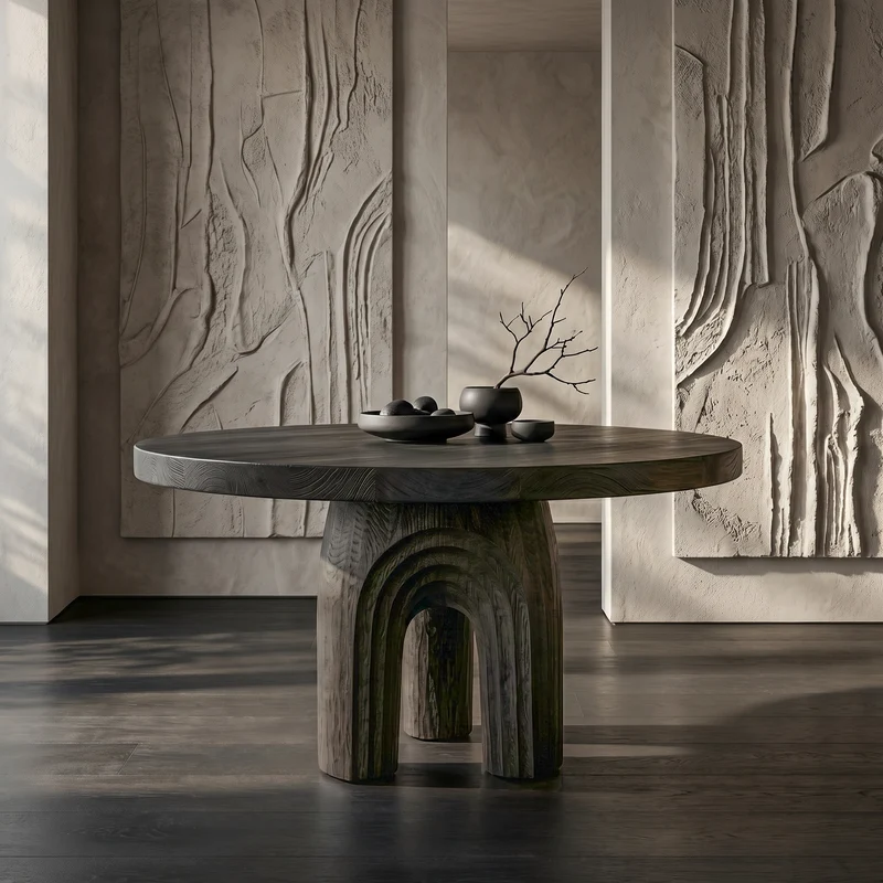 Spry Interior Modern Luxury Sculptural Round Foyer Table, Solid Wood Art Deco Pedestal Entry Table for Lobby, Hallway, SINLSAFT024