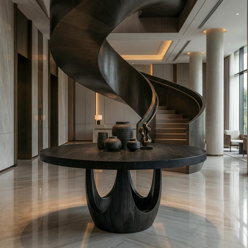 Modern Luxury Round Foyer Table For Entryway And Lobby SINLSAFT023