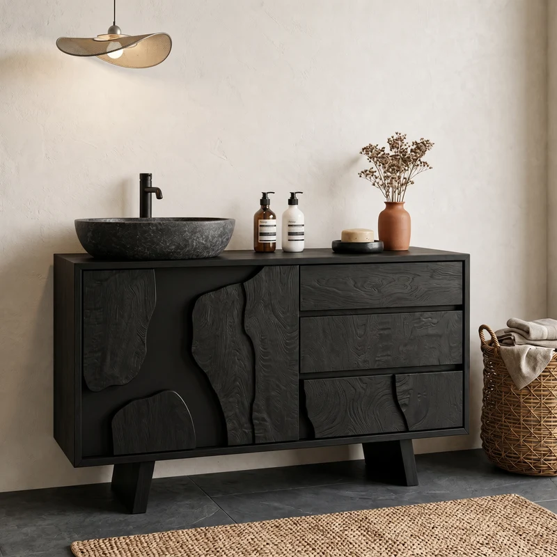 Contemporary Bathroom Cabinet Solid Wood Simple Clean Line Design Bathroom And Vanity Area SINLHABCT019