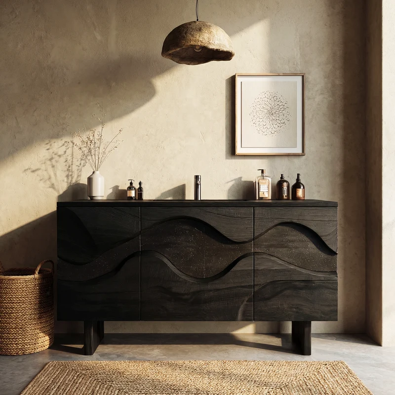 Sculptural Wave Bathroom Vanity Solid Wood Curved Front Cabinet Design Bathroom And Vanity Space SINLHABCT017