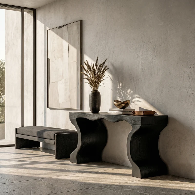 Spry Interior Sculptural Twin Base Console Table, Solid Wood Organic Pedestal Foyer Table for Living Room, Entryway, SINLKICS554