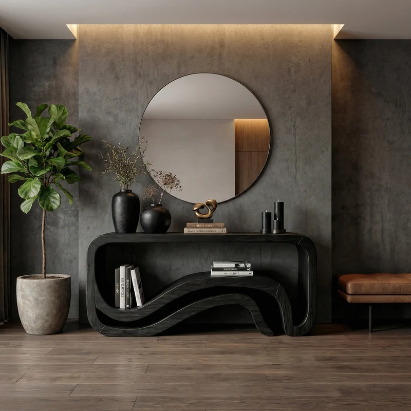 Spry Interior Sculptural Wave Console Table, Solid Wood Artistic Flow Foyer Table, Modern Entryway & Hallway Accent, SINLKICS550