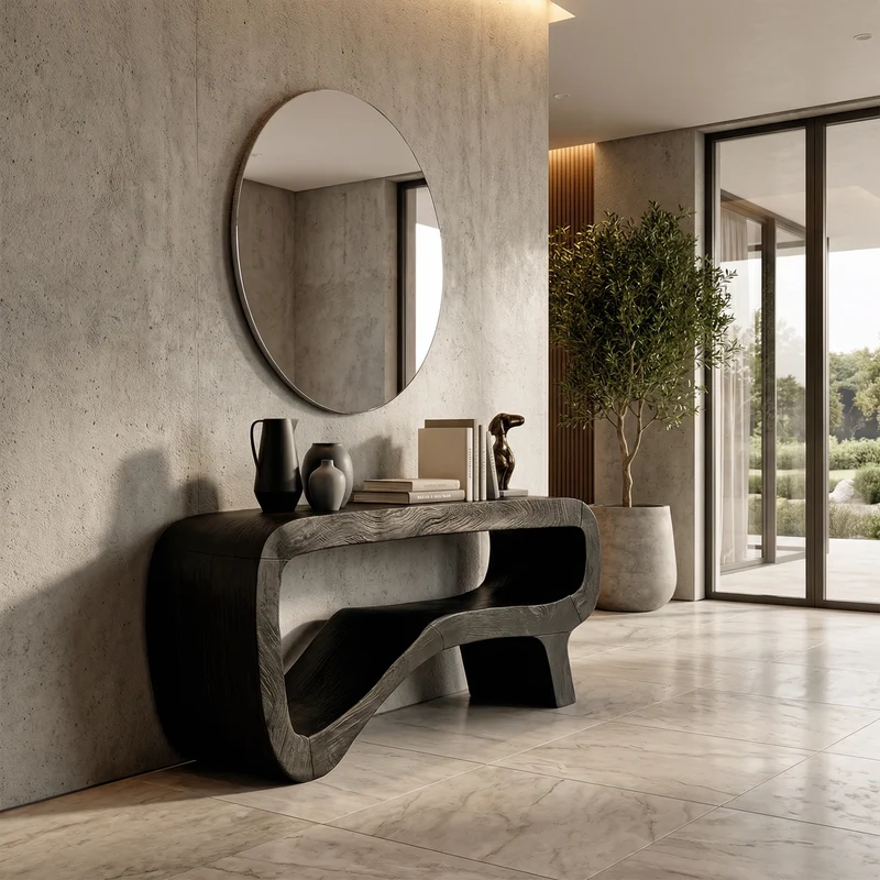 Spry Interior Minimalist Sculptural Console Table, Solid Wood Foyer Table, Modern Hallway & Entryway Accent furniture, SINLKICS549