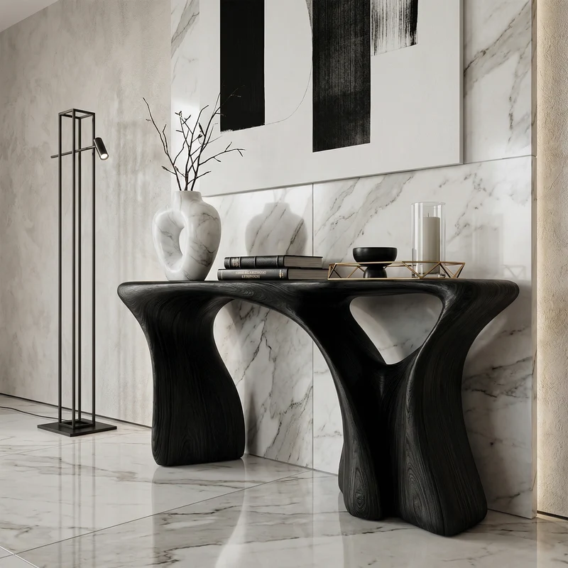 Spry Interior Modern Organic Console Table, Solid Wood Curved Sculptural Foyer Table for Entryway, Hallway Accent, SINLKICS548