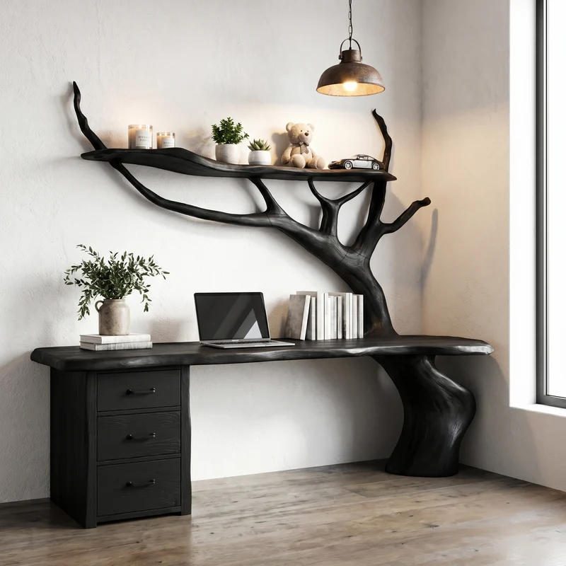 Spry Interior Nature-Inspired Tree Branch Desk, Sculptural Solid Wood Corner Workstation for Home Office, Study Table, SINLHADK104