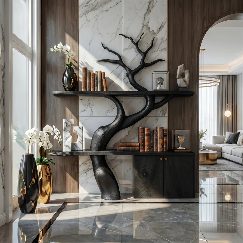 Spry Interior Rustic Tree Branch Bookshelf with Storage Cabinet, Solid Wood Decorative Bookcase, Bedroom Display Shelf, SINLKITB714