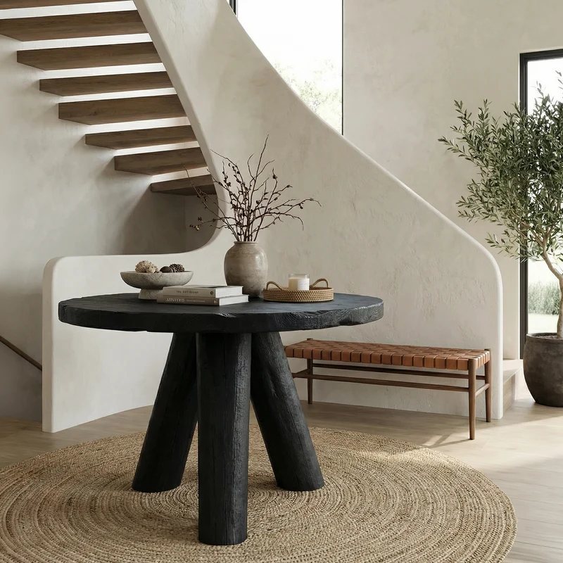 Spry Interior Rustic Foyer Table, Solid Wood Entryway Table, Handcrafted Pedestal Accent Table for Living Room, SINLSAFT017