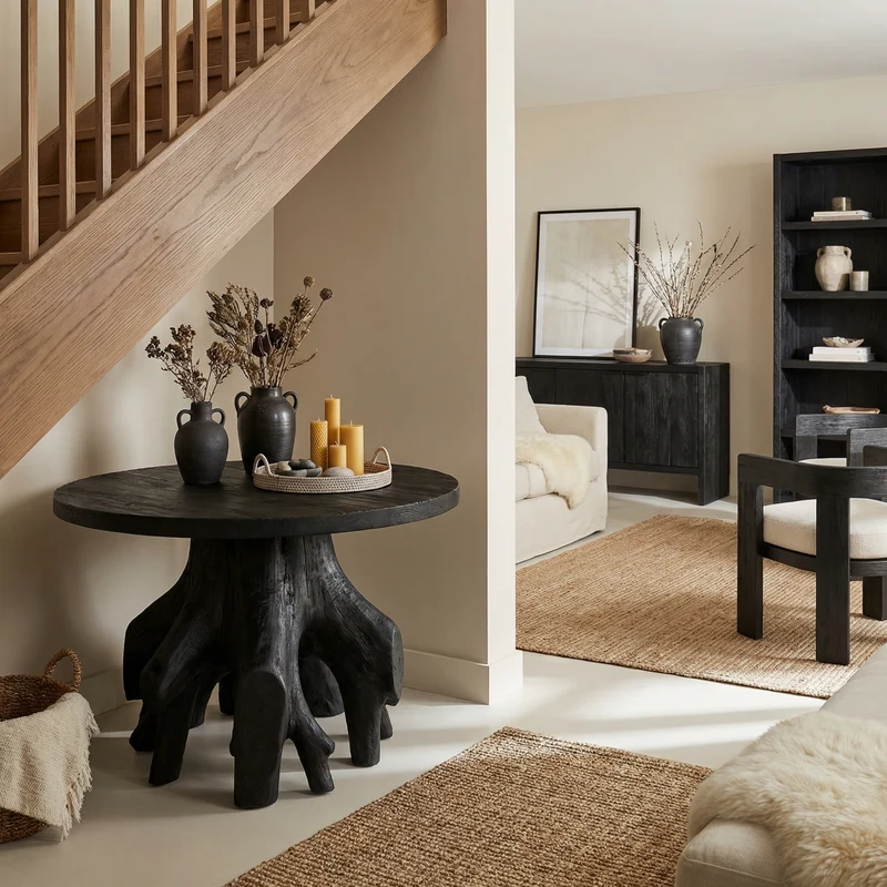 Spry Interior Organic Sculptural Foyer Table, Solid Wood Round Entryway Accent Table for Living Room, SINLSAFT016