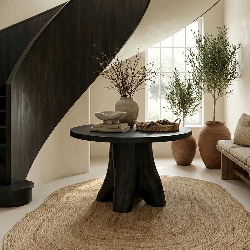 Spry Interior Modern Sculptural Foyer Table, Solid Wood Pedestal Entryway Accent Table for Living Room, SINLSAFT015