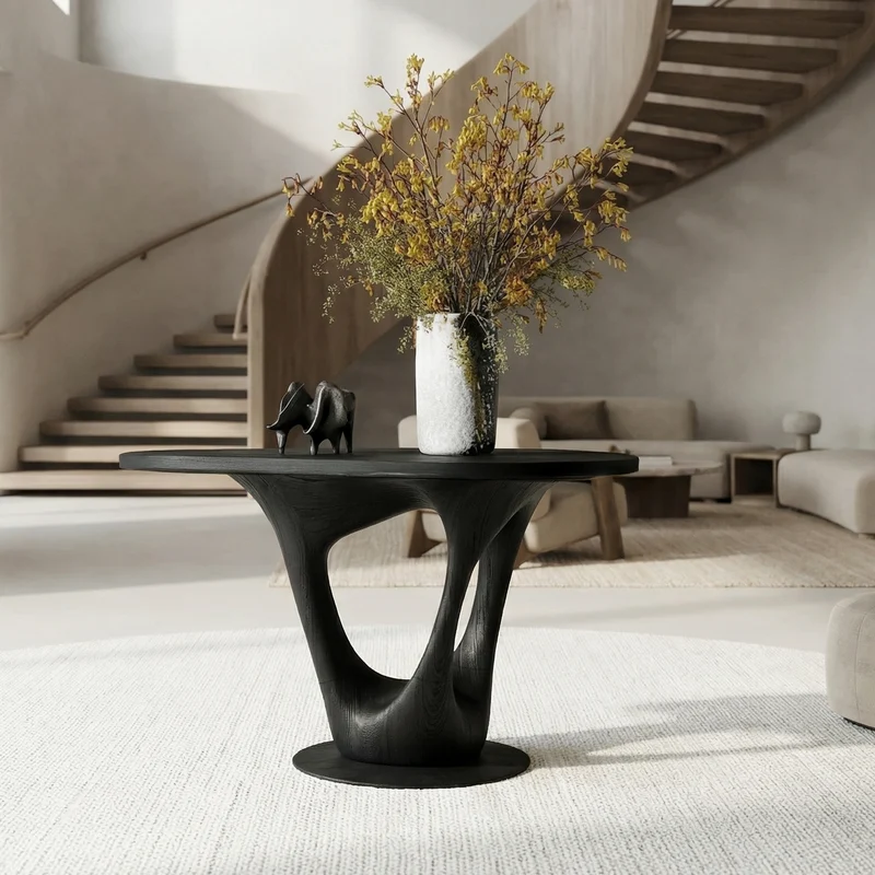 Spry Interior Sculptural Contemporary Entryway Foyer Table, Solid Wood Artistic Accent Table for Hallway Decor, SINLSAFT001