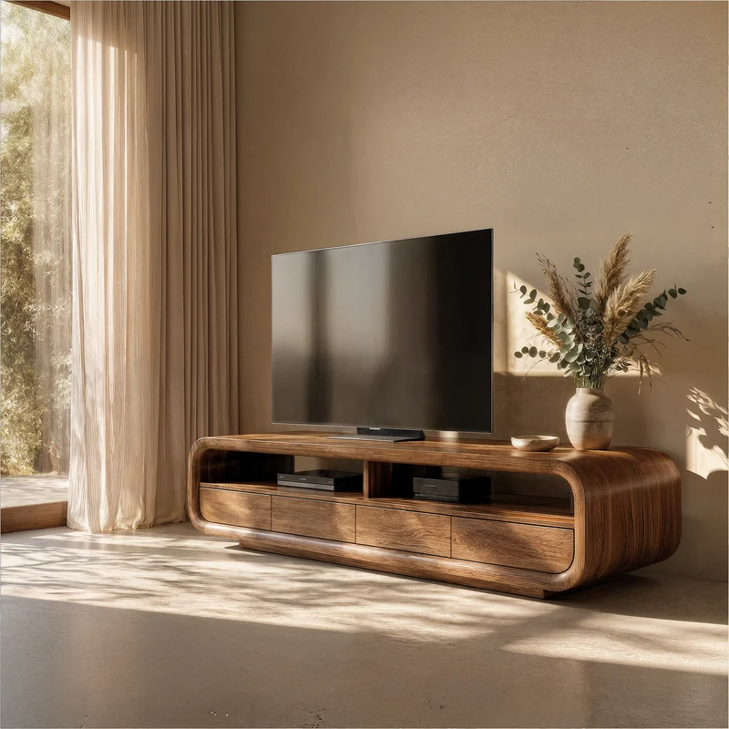 Spry Interior Rustic TV Cabinet, Solid Wood Media Console credenza with Storage Cabinets for Living Room, SINLKITC019