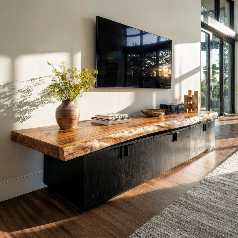Spry Interior Contemporary TV Cabinet, Solid Wood Media Console Credenza with Multi-Storage for Living Room, SINLKITC018