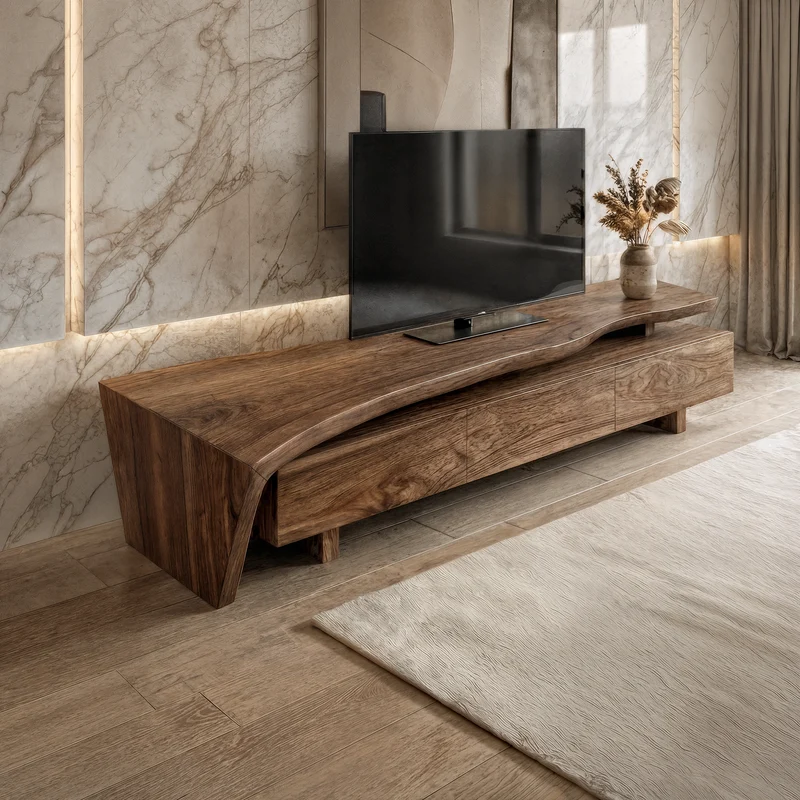 Sculptural Rustic TV Cabinet Solid Wood Living Room SINLKITC017