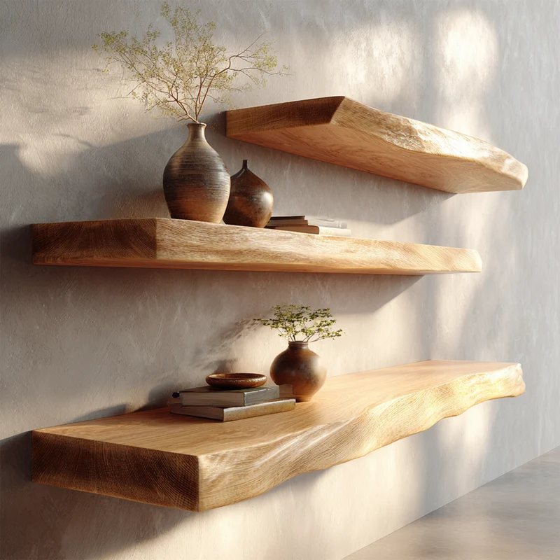 Thick Edge Solid Wood Floating Shelves Natural Minimal Interior Decor SINLKIFL388