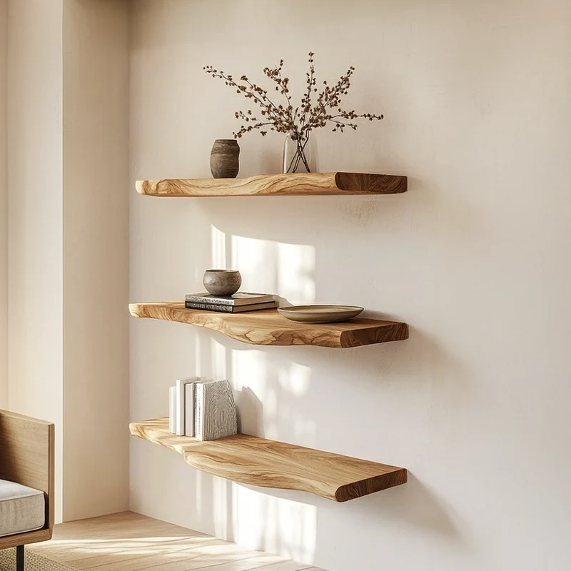 Spry Interior Rustic Sculptural Solid Wood Floating Shelf, Handcrafted Wall Mount Display, Statement Interior Design Wood Ledge, SINLSAFL422