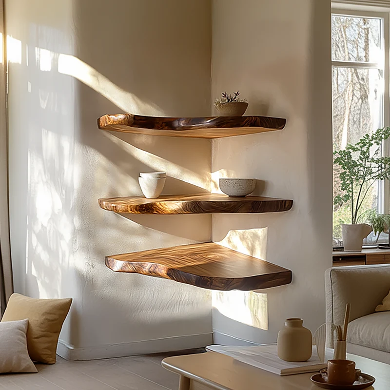 Spry Interior Organic Nature Inspired Solid Wood Floating Display Shelves, Wall Mounted Accent Ledge for Modern Living Room Decor, SINLSAFL415