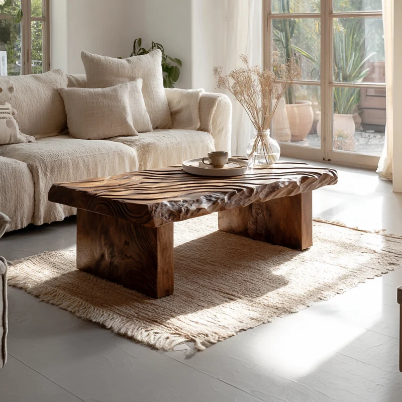 Spry Interior Rustic Live Edge Coffee Table, Handcrafted Solid Wood Slab Center Table for Modern Farmhouse Living Room Decor, SINLSACF274