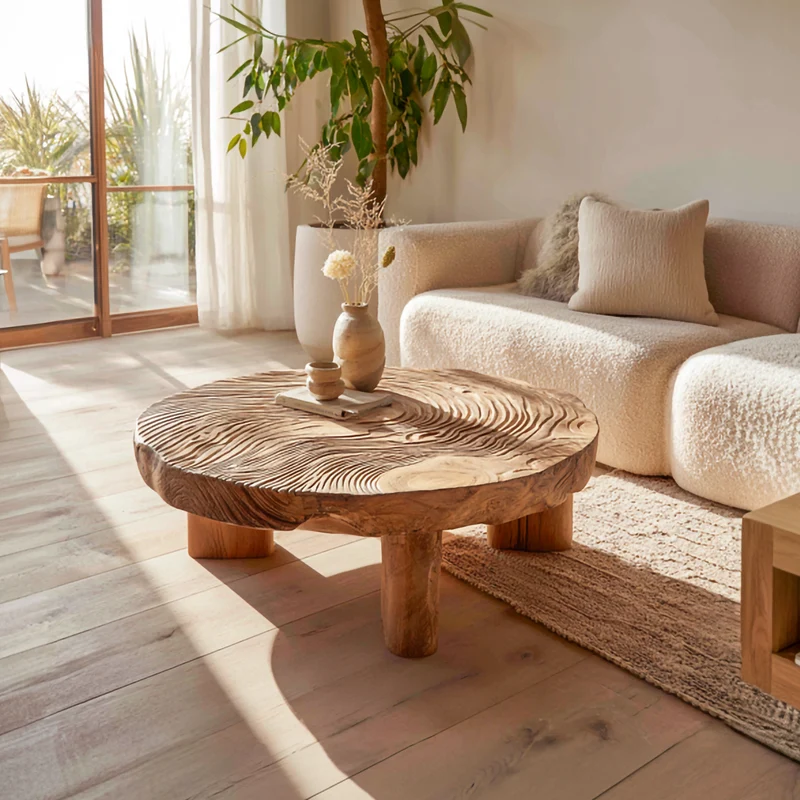 Spry Interior Textured Solid Wood Coffee Table, Handcrafted Rustic Accent Center Table for Modern Living Room Lounge Interior, SINLSACF277