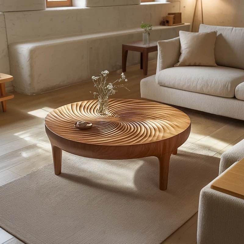 Spry Interior Ripple Carved Solid Wood Coffee Table, Artistic Handcrafted Center Table for Luxury Living Room Interior Decor, SINLSACF278