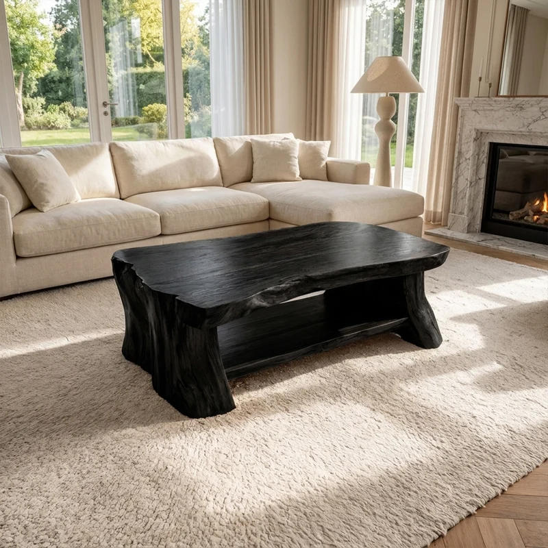 Spry Interior Reclaimed Slab Wood Coffee Table, Rustic Live Edge Solid Wood Center Table for Eco-Friendly Living Room Decor, SINLKICF279