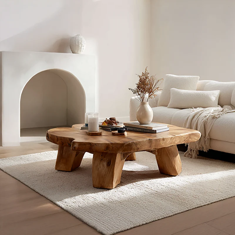 Spry Interior Handcrafted Mediterranean Solid Wood Coffee Table, Rustic Organic Center Table for Cozy Living Room Interiors, SINLSACF280