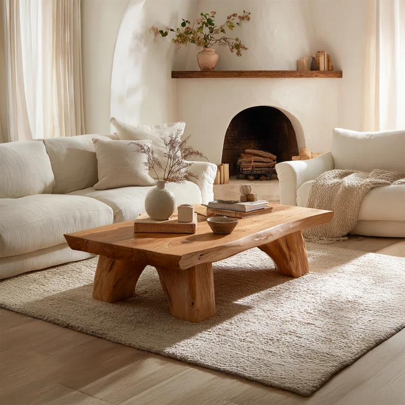 Spry Interior Warm Organic Solid Wood Coffee Table, Handcrafted Mid-Century Modern Center Table for Cozy Living Room Interior, SINLSACF281