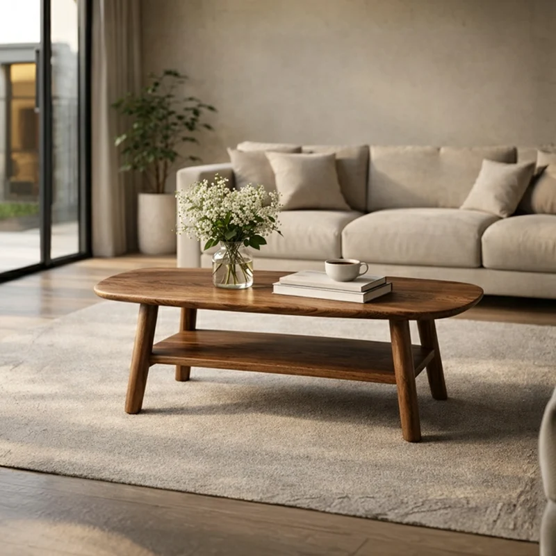 Spry Interior Mid-Century Solid Wood Coffee Table, Handcrafted Walnut Tone Modern Center Table for Living Room Interior Decor, SINLKICF283