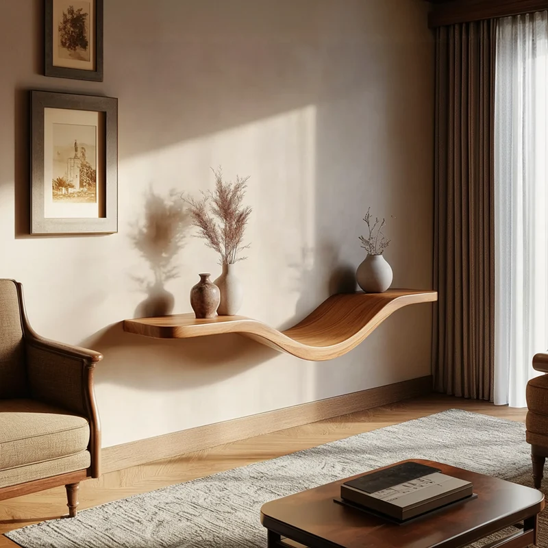 Sculptural Wavy Floating Shelf Wall Mounted Decor For Living Room SINLKIFL359