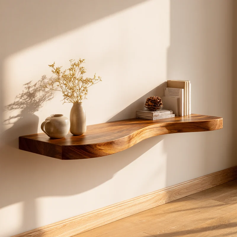 Spry Interior Rustic Solid Wood Floating Shelf, Minimalist Wall Mounted Display Ledge for Living Room, Bedroom & Bathroom Decor, SINLKIFL358