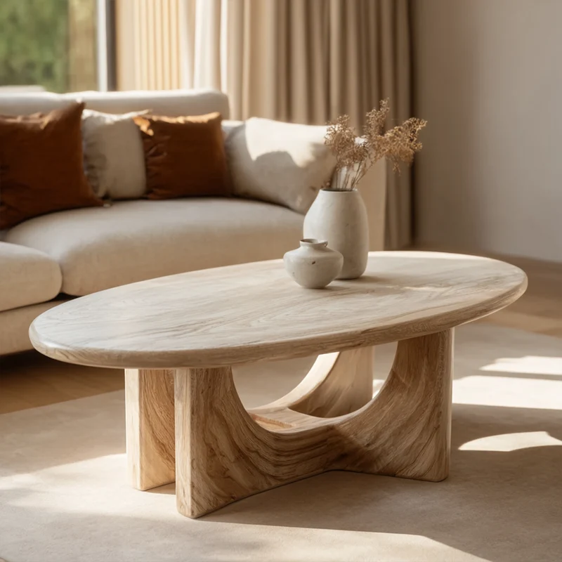 Spry Interior Serene Sculptural Solid Wood Coffee Table, Flowing Base Accent Center Table for Modern Living Room Harmony, SINLKICF299
