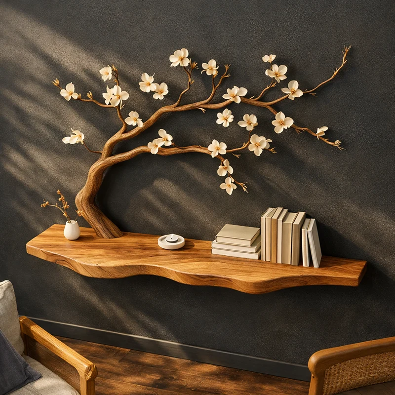 Spry Interior Rustic Tree Shelf, Natural Wood Branch Wall Mounted Storage & Decorative Organizer for Spa Bathrooms, SINLKIFL258