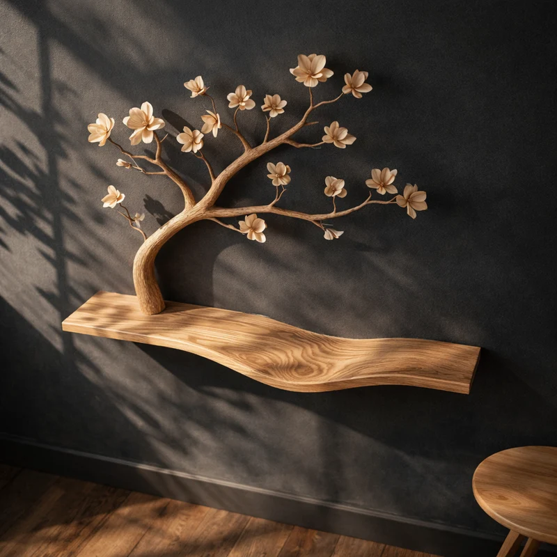 Spry Interior Rustic Artistic Tree Bookshelf, Solid Wood Wall Mounted Book Rack & Display Storage for Home Study & Office, SINLKIFL256
