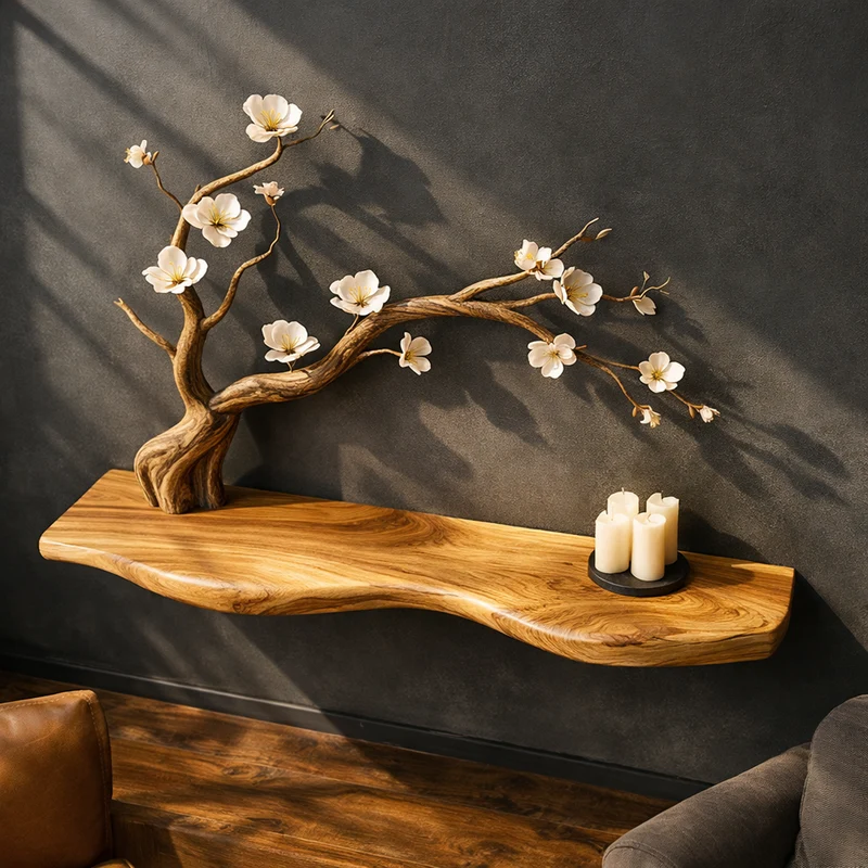 Spry Interior Rustic Branch Tree Shelf, Natural Solid Wood Wall Art Bookcase and Display Unit for Cozy Living Room Decor, SINLKIFL255