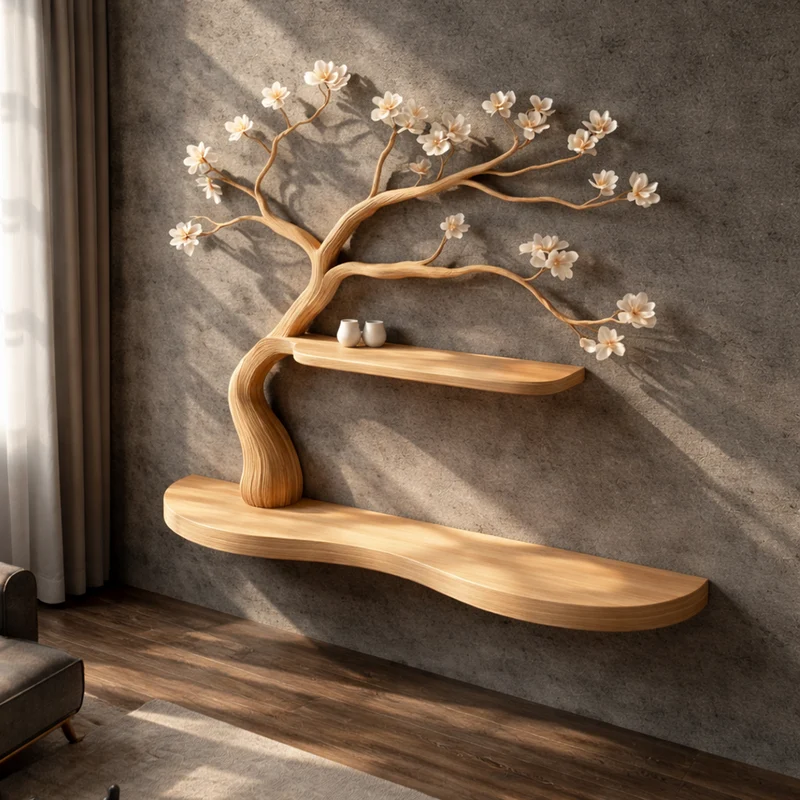 Spry Interior Rustic Tree Shelf, Wall Mounted Solid Wood Branch Display Organizer for Guest Bathroom Vanity Decor, SINLKIFL253