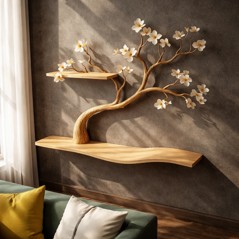 Spry Interior Rustic Tree Shelf, Wall Mounted Wood Branch Play Climber & Steps for Cats, Living Room Accent Shelving, SINLKIFL252