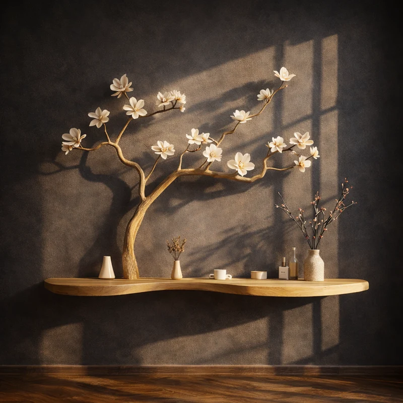 Spry Interior Rustic Natural Wood Tree Bookshelf, Artistic Wall Mounted Branch Shelf and Book Organizer for Bedroom Decor, SINLKIFL248
