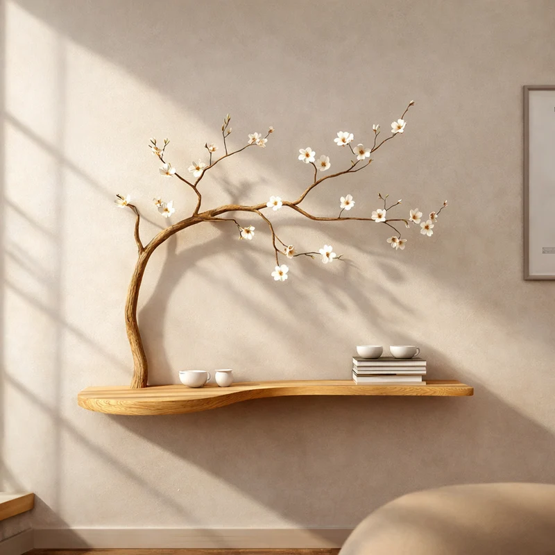 Spry Interior Rustic Sculptural Tree Wall Shelf, Handmade Decorative Solid Wood Branch Organizer Rack for Living Room, SINLKIFL246