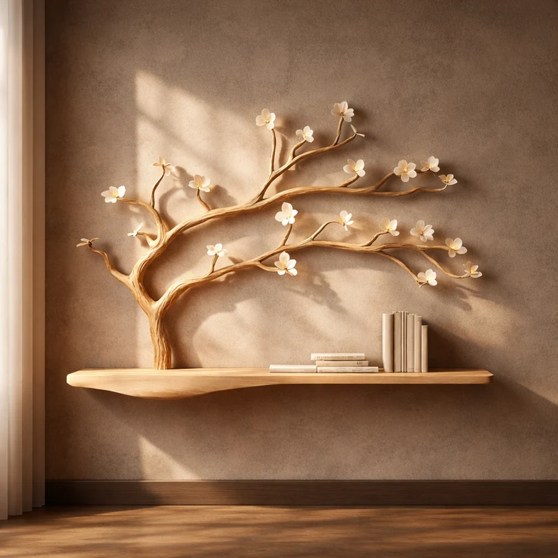 Spry Interior Rustic Tree Wall Mounted Bookcase, Handmade Wood Branch Decorative Shelving Unit for Living Room Wall Decor, SINLKIFL244