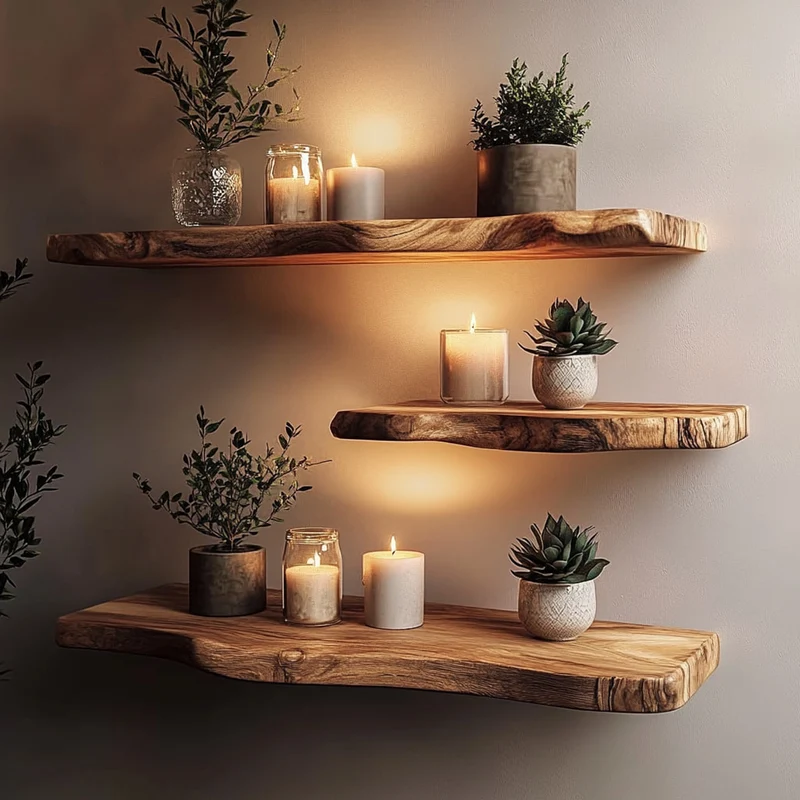 Rustic Farmhouse Live Edge Wooden Floating Shelf For Cozy Corner Decor SINLKIFL322