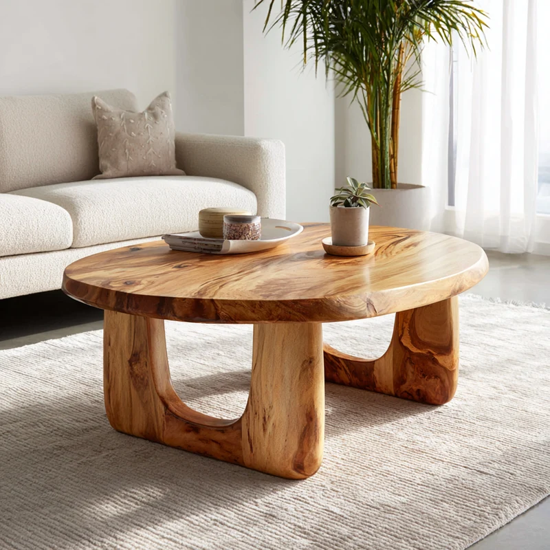 Spry Interior Dual Arch Solid Wood Coffee Table, Soft Organic Accent Center Table for Modern Japandi Living Room Decor, SINLKICF323