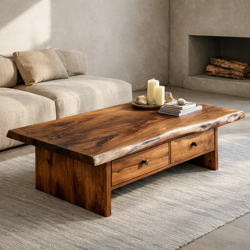 Low Profile Solid Wood Coffee Table Timeless Living Room Interior SINLKICF312