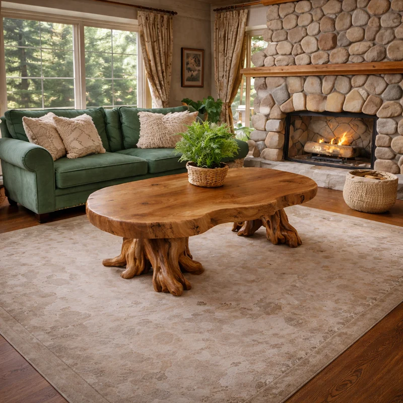 Spry Interior Rustic Root Wood Style Solid Wood Coffee Table, Handcrafted Unique Accent Center Table for Living Rooms, SINLKICF309