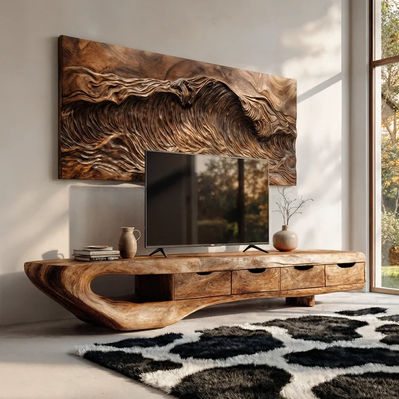 Spry Interior Mid-Century TV Cabinet, Solid Natural Wood Media Console Table, Modern Living Room TV Stand Unit, SINLKITC028