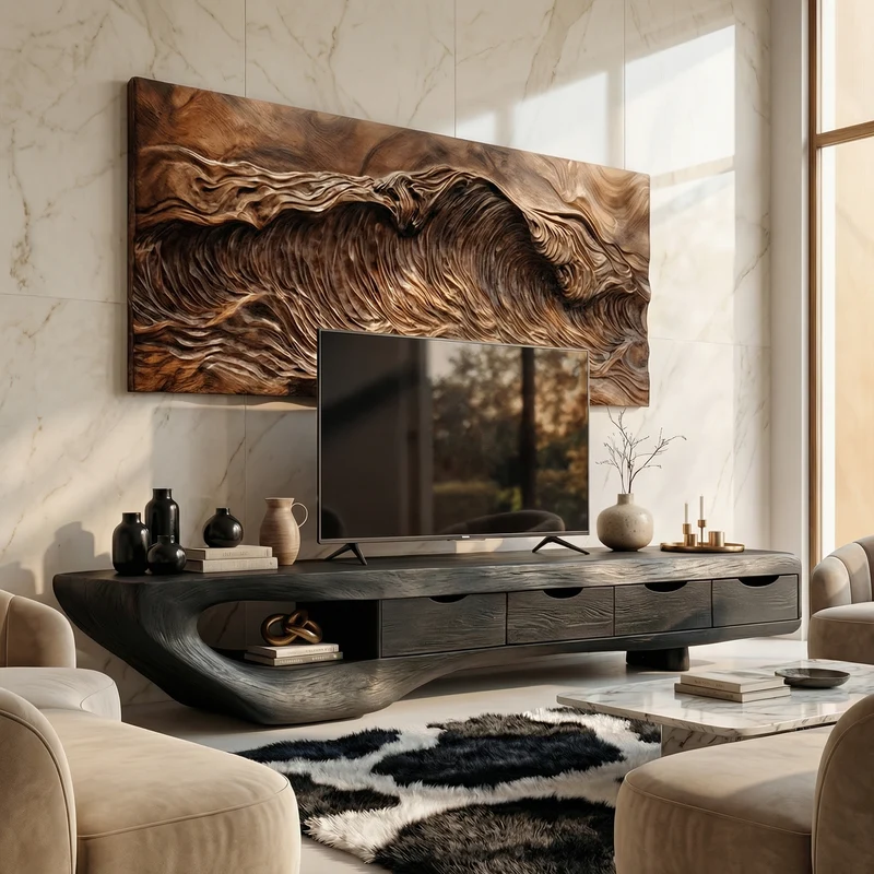 Spry Interior Mid-Century TV Cabinet, Solid Natural Wood Media Console Table, Modern Living Room TV Stand Unit, SINLKITC028