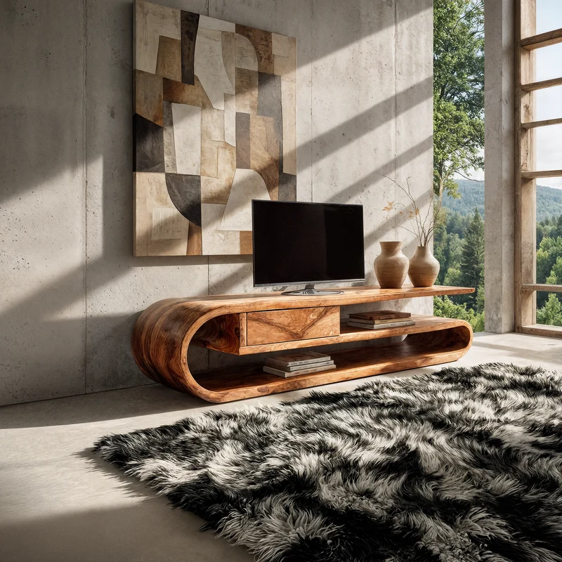 Spry Interior Contemporary TV Cabinet, Solid Wood Media Console, Modern Entertainment Center TV Stand for Living Room, SINLKITC027