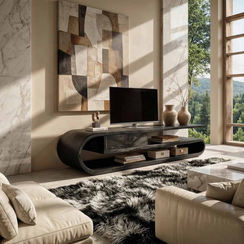 Spry Interior Contemporary TV Cabinet, Solid Wood Media Console, Modern Entertainment Center TV Stand for Living Room, SINLKITC027
