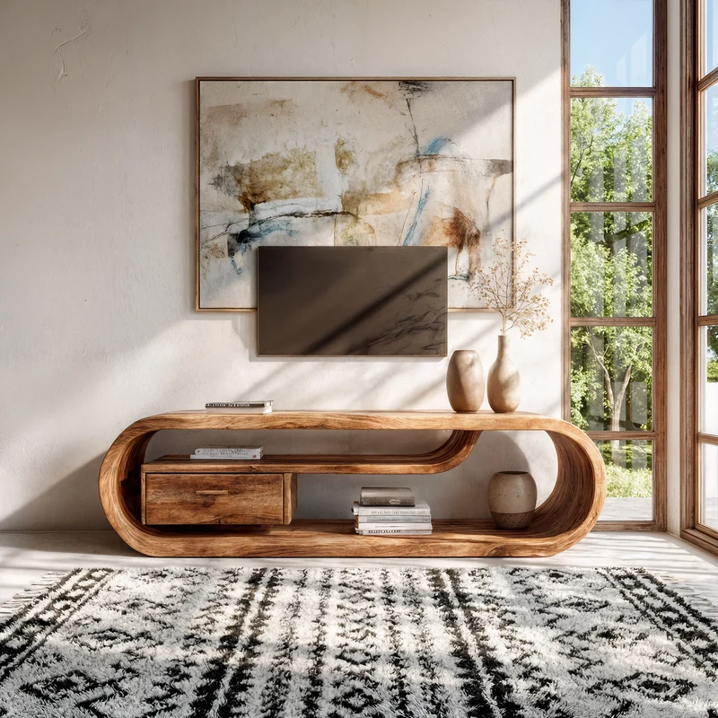 Spry Interior Organic Modern TV Cabinet, Solid Wood Media Console Table, Rustic TV Stand for Living Room Entertainment, SINLKITC026