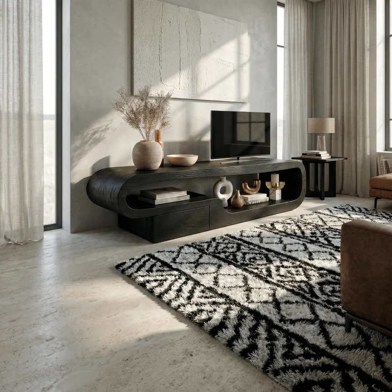 Spry Interior Scandinavian TV Cabinet, Solid Wood Low Profile Media Console Table, Modern Living Room TV Stand Unit, SINLKITC025